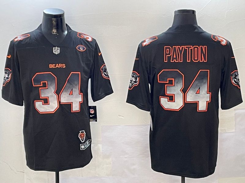 Men Chicago Bears #34 Payton Black Nike Smoke Fashion 2024 Limited NFL Jersey style 4->new england patriots->NFL Jersey